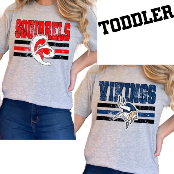 Two sports-themed T-shirts with logos.