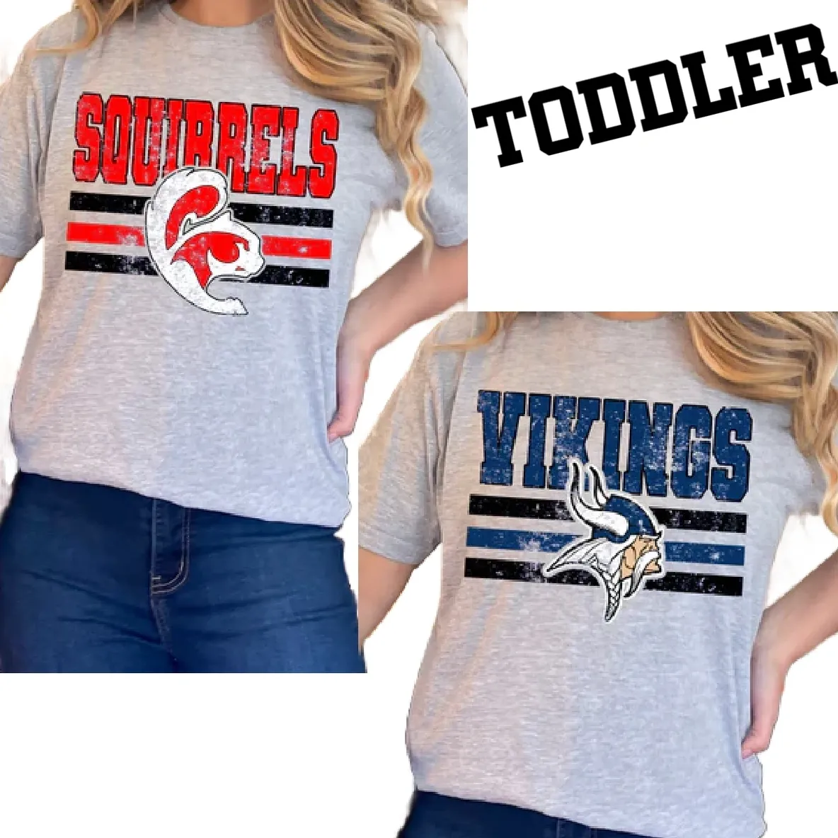Two sports-themed T-shirts with logos.