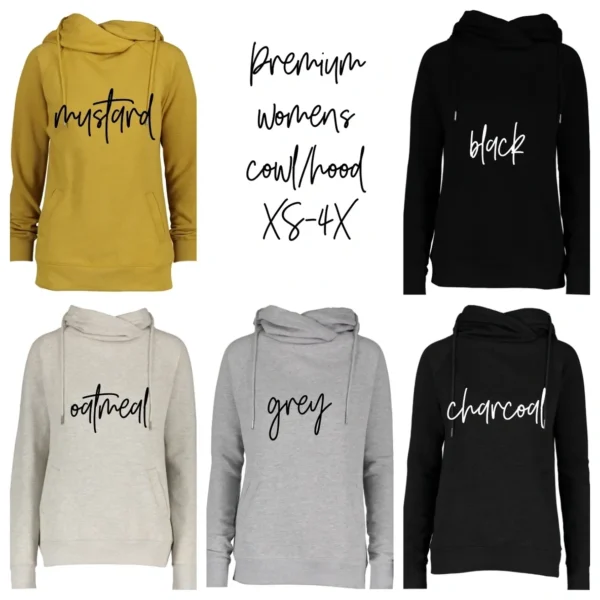 Women's hoodies in various colors and sizes.