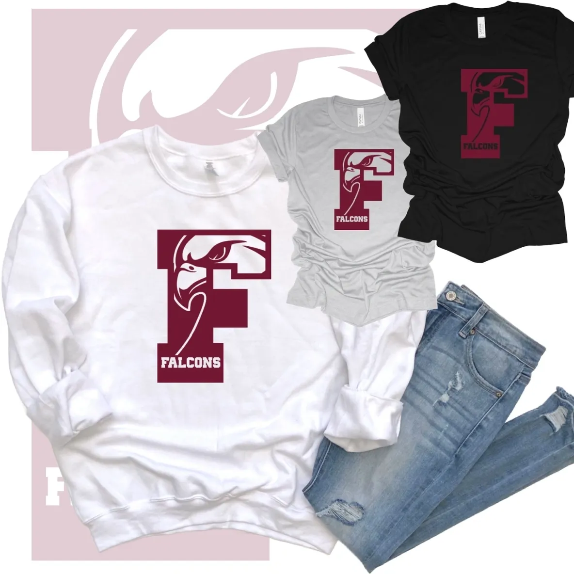 A t-shirt and jeans with the letter f on it.