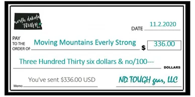 A check that is in front of a white background.