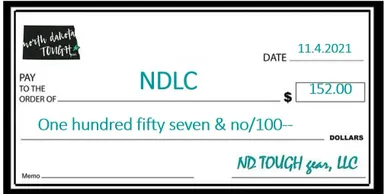 A cheque that is in front of a white background.