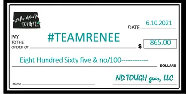 A check that is in front of the words " team renee ".