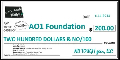 A picture of the front of an unused donation check.