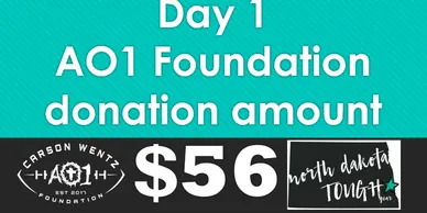 A black and white picture of a sign with the words " day 1 $ 5 6. 9 0 1 foundation donation amount ".