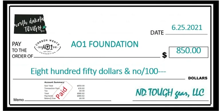 A large cheque with the words " no touch " written on it.