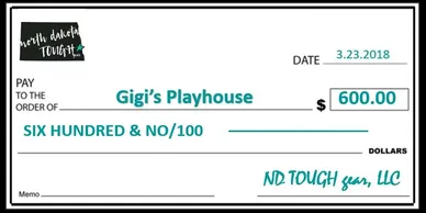 A close up of the back of a check for gigi 's playhouse