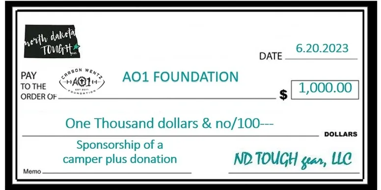 A cheque that is in front of a picture.